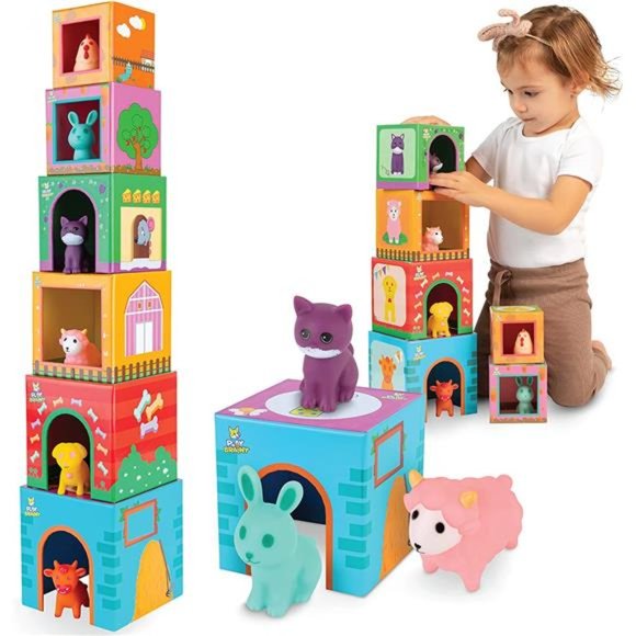 Farm Animal Sorting and Stacking Toys for Toddlers Ages 1-3 - 6 Sets - Picture 1 of 6